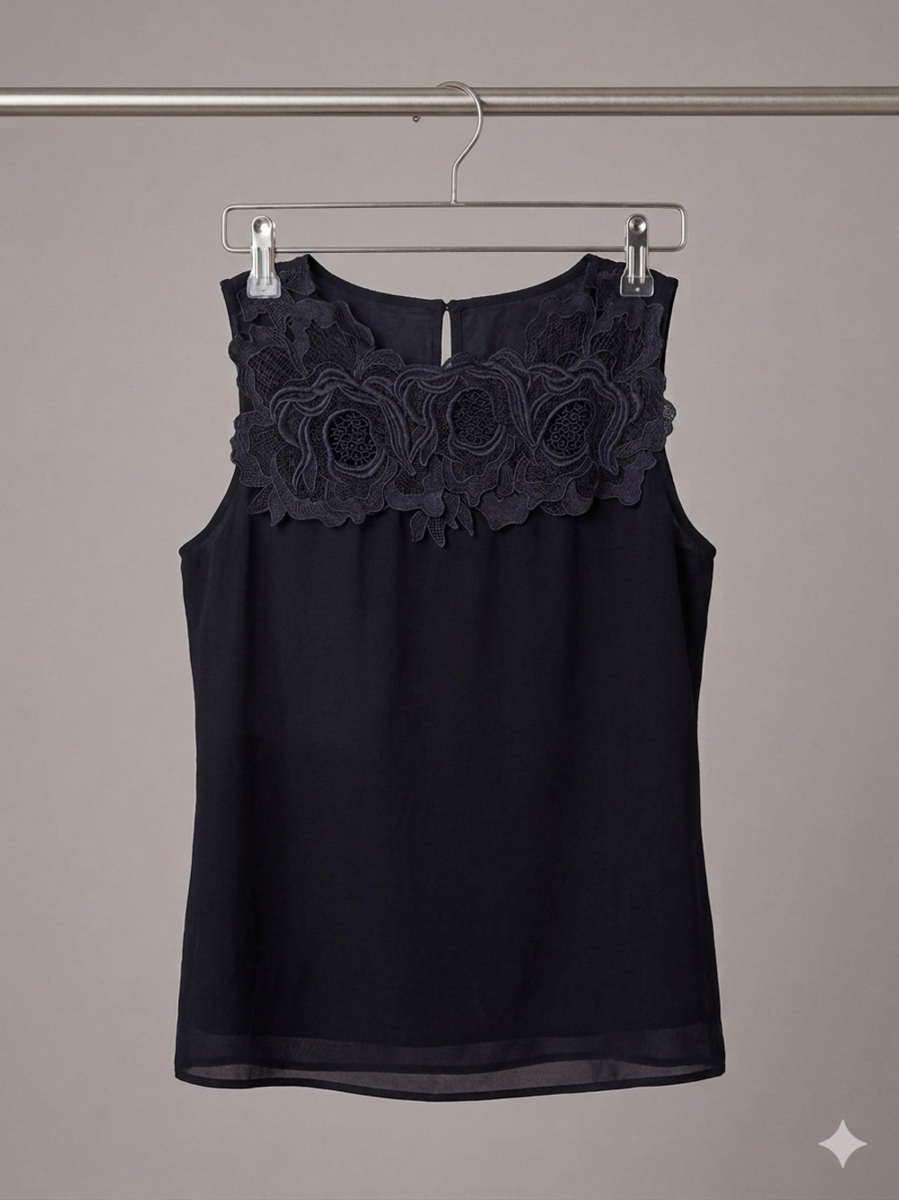 Monsoon Navy Floral Lace-Trim Sleeveless Camisole